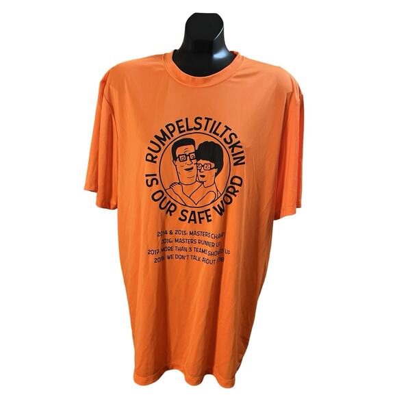 Rumpelstiltskin Is Our Safe Word Ragnar Trail TX 2019 Team Shirt Hanes Cool DRI - Picture 1 of 7